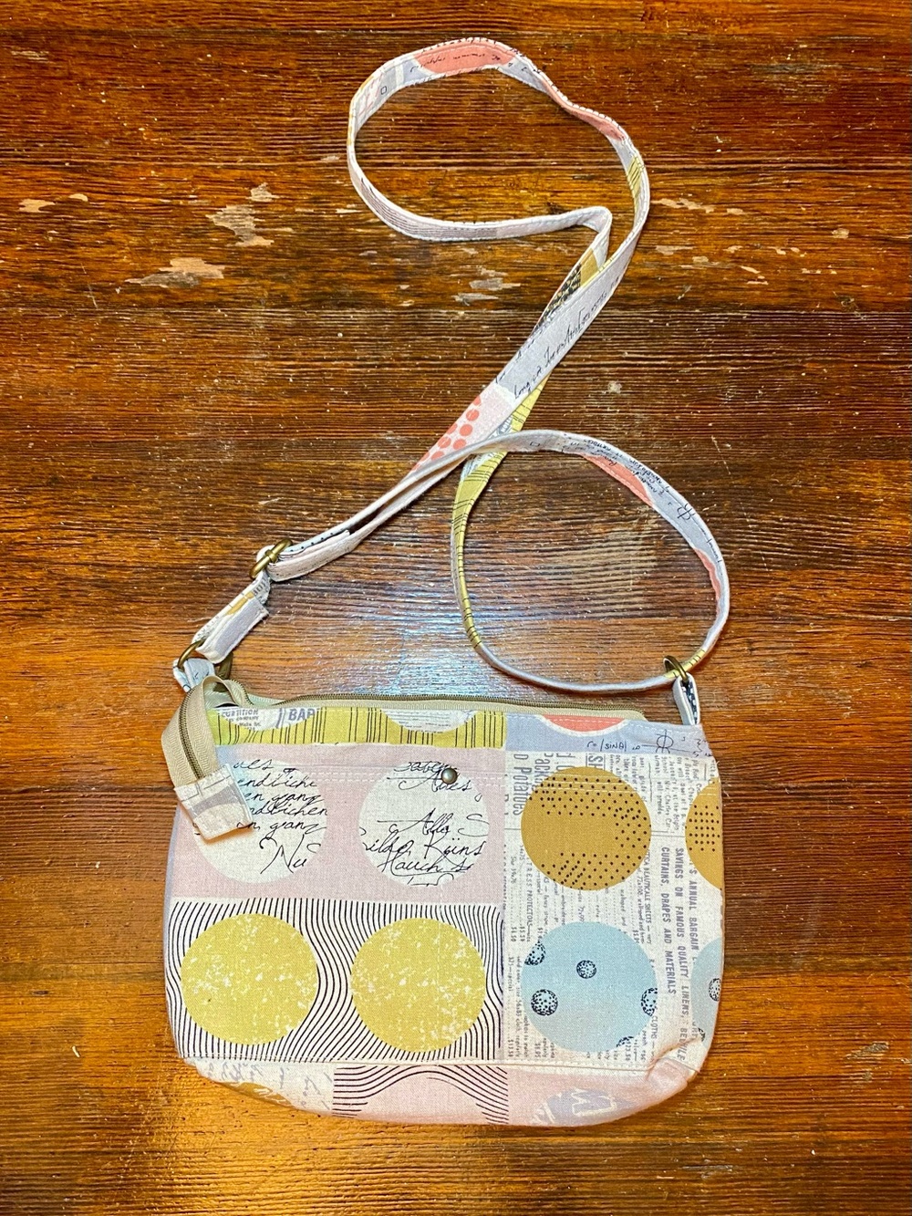 NWOT Cotton Fabric Celestial Patchwork Crossbody Shoulder Bag Pastel Multi-Color